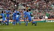 4 June 2005; The wall fails to block Ian Harte's free kick for Ireland's first goal. FIFA 2006 World Cup Qualifier, Republic of Ireland v Israel, Lansdowne Road, Dublin. Picture credit; Brian Lawless / SPORTSFILE