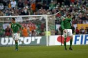 4 June 2005; The Republic of Ireland's Ian Harte, left, and Kevin Kilbane react after Israel had scored their second goal from the penalty spot. FIFA 2006 World Cup Qualifier, Republic of Ireland v Israel, Lansdowne Road, Dublin. Picture credit; Brian Lawless / SPORTSFILE