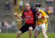 5 June 2005; Gary Savage, Down, in action against Karl McKeegan, Antrim. Guinness Ulster Senior Hurling Championship Final, Antrim v Down, Casement Park, Belfast. Picture credit; Pat Murphy / SPORTSFILE