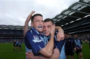 5 June 2005; Senan Connell, left, Dublin, celebrates at the end of the game with team-mate Paul Casey. Bank of Ireland Leinster Senior Football Championship, Dublin v Meath, Croke Park, Dublin. Picture credit; David Maher / SPORTSFILE