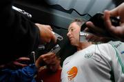 6 June 2005; Republic of Ireland manager Brian Kerr speaking to members of the press at a media briefing in the team hotel. Hotel Foroyar, Torshavn, Faroe Islands. Picture credit; David Maher / SPORTSFILE