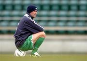 7 June 2005; Roy Keane, Republic of Ireland, takes a break during squad training. Torsvollur Stadium, Torshavn, Faroe Islands. Picture credit; David Maher / SPORTSFILE