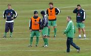 7 June 2005; Republic of Ireland manager, Brian Kerr, second from right, with his players, left to right, Kenny Cunningham, Graham Kavanagh, Roy Keane, Alan Lee and Ian Harte, during squad training. Torsvollur Stadium, Torshavn, Faroe Islands. Picture credit; David Maher / SPORTSFILE