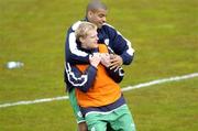 7 June 2005; Stephen Reid and Damien Duff, Republic of Ireland, tussle during squad training. Torsvollur Stadium, Torshavn, Faroe Islands. Picture credit; Damien Eagers / SPORTSFILE