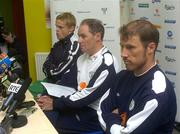 7 June 2005; Republic of Ireland manager Brian Kerr with Damien Duff, left, and Kenny Cunningham, during a press conference after squad training.Torsvollur Stadium, Torshavn, Faroe Islands. Picture credit; Damien Eagers / SPORTSFILE
