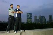 8 June 2005; New Ireland caps Matt McCullough, left, and Roger Wilson, who make their debut on Sunday next against Japan, pictured in the grounds of Osaka Castle, Osaka, Japan. Picture credit; Brendan Moran / SPORTSFILE
