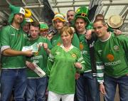 8 June 2005; Stranded Republic of Ireland supporters with their match tickets at Dublin airport after their flight to the Faroe Islands for the 2006 FIFA World Cup Qualifiying match between the Faroe Islands and the Republic of Ireland was cancelled due to bad weather in the Faroe Islands. Dublin Airport, Dublin. Picture credit; Pat Murphy / SPORTSFILE