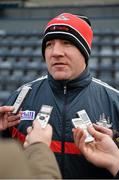 2 February 2014; Cork manager Brian Cuthbert speaks to reporters after the game. Allianz Football League, Division 1, Round 1, Cork v Westmeath, Páirc Ui Rinn, Cork. Picture credit: Diarmuid Greene / SPORTSFILE