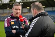2 February 2014; Westmeath manager Paul Bealin is interviewed for radio after the game. Allianz Football League, Division 1, Round 1, Cork v Westmeath, Páirc Ui Rinn, Cork. Picture credit: Diarmuid Greene / SPORTSFILE