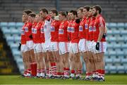 2 February 2014; The Cork team stand together during the playing of the National Anthem. Allianz Football League, Division 1, Round 1, Cork v Westmeath, Páirc Ui Rinn, Cork. Picture credit: Diarmuid Greene / SPORTSFILE