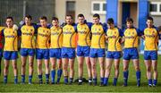 2 February 2014; The Roscommon team standing for a minutes silence for former County Hurling Referee Shane Hourigan RIP, who was killed recently in an accident. Allianz Football League, Division 3, Round 1, Longford v Roscommon, Glennon Brothers Pearse Park, Longford. Picture credit: Oliver McVeigh / SPORTSFILE