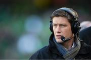 2 February 2014; Former Ireland out-half and Racing Metro assistant coach Ronan O'Gara, in his role as television analyst for RTE, watches the game. RBS Six Nations Rugby Championship, Ireland v Scotland, Aviva Stadium, Lansdowne Road, Dublin. Picture credit: Brendan Moran / SPORTSFILE