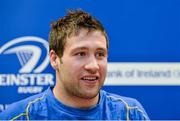 3 February 2014; Leinster's Kevin McLaughlin speaking to the media ahead of their Celtic League 2013/14, Round 13, game against Zebre on Sunday. Leinster Rugby Squad Training, Rosemount, UCD, Belfield, Dublin. Picture credit: Ramsey Cardy / SPORTSFILE