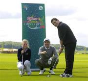 8 June 2005; Cidona's sponsorship of the Cidona Junior Inter-Club Challenge was given a major boost recently when Ireland's top Senior Golfer Des Smyth, pictured with Shane Mooney from Portarlington, Co. Laois, and Louise Mernagh from Arklow, Co. Wicklow, took time out of his busy schedule to lend his support. The competition, which incorporates the Golfing Union of Ireland's Irish Junior Foursomes and the Irish Ladies' Golf Union's Girls Inter-Club Team Tournament is in its second year and Provincial Finals are due to kick-off at the end of June. The All-Ireland Final will take place in Dungarvan G.C. on 23rd August. Heritage Golf & Country Club, Killenard, Co. Laois. Picture credit; Matt Browne / SPORTSFILE