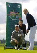 8 June 2005; Cidona's sponsorship of the Cidona Junior Inter-Club Challenge was given a major boost recently when Ireland's top Senior Golfer Des Smyth, pictured with Shane Mooney from Portarlington, Co. Laois, and Louise Mernagh from Arklow, Co. Wicklow, took time out of his busy schedule to lend his support. The competition, which incorporates the Golfing Union of Ireland's Irish Junior Foursomes and the Irish Ladies' Golf Union's Girls Inter-Club Team Tournament is in its second year and Provincial Finals are due to kick-off at the end of June. The All-Ireland Final will take place in Dungarvan G.C. on 23rd August. Heritage Golf & Country Club, Killenard, Co. Laois. Picture credit; Matt Browne / SPORTSFILE