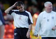 10 June 2005; Pat Fenlon, left, Shelbourne manager and his assistant Eamon Collins during half time. FAI Carlsberg Cup 2nd Round, Shelbourne v Derry City, Tolka Park, Dublin. Picture credit; David Maher / SPORTSFILE