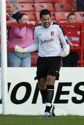 10 June 2005; David Forde, Derry City, celebrates after saving a penalty during the second half from David Crawley, Shelbourne. FAI Carlsberg Cup 2nd Round, Shelbourne v Derry City, Tolka Park, Dublin. Picture credit; David Maher / SPORTSFILE