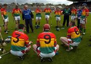 12 June 2005; Carlow Manager Eoin Garvey issues instructions during the half time break. Christy Ring Cup, Group 2B, Round 2, Mayo v Carlow, Pearse Stadium, Galway. Picture credit; Ray McManus / SPORTSFILE