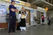 13 June 2005; Member of the Irish rugby squad Alan Quinlan waits on the platform at Shin Osaka Railway station before travelling to Tokyo by the Shinkansen (Bullet Train) for next Sunday's second test with Japan. Shin Osaka station, Osaka, Japan. Picture credit; Brendan Moran / SPORTSFILE