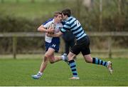 4 February 2014; Jordan Larmour, St Andrew’s College, is tackled by Luke Mellett, Castleknock College. Beauchamps Leinster Schools Senior Cup, 1st Round, St Andrew’s College v Castleknock College. Cill Dara RFC, Kildare. Picture credit: Barry Cregg / SPORTSFILE