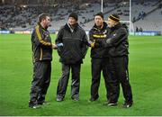 1 February 2014; The Kilkenny management team, left to right, James McGarry, Brian Cody, Michael Dempsey, and Derek Lyng, wait for the cup presentation from the pitch. Bord na Mona Walsh Cup Final, Dublin v Kilkenny, Croke Park, Dublin. Picture credit: Dáire Brennan / SPORTSFILE