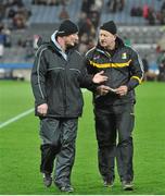 1 February 2014; Kilkenny manager Brian Cody and selector Michael Dempsey leave the field after the game. Bord na Mona Walsh Cup Final, Dublin v Kilkenny, Croke Park, Dublin. Picture credit: Dáire Brennan / SPORTSFILE