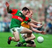 28 September 1997; Fergal Costello of Mayo in action against Liam Hassett of Kerry during the GAA Football All-Ireland Senior Championship Final match between Kerry and Mayo at Croke Park in Dublin. Photo by Brendan Moran/Sportsfile