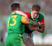 15 September 1996; Kevin Cahill of Mayo in action against Evan Kelly of Meath during the GAA All-Ireland Senior Football Championship Final between Meath and Mayo at Croke Park in Dublin. Photo by David Maher/Sportsfile