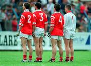 22 June 1997; From left to right, Brian Murphy, Mark O'Connor, Eoin Sexton and Kevin O'Dwyer of Cork stand for the national anthem prior to the GAA Munster Senior Football Championship Semi-Final match between Clare and Cork at Cusack Park in Ennis, Clare. Photo by Brendan Moran/Sportsfile