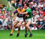 1 September 1996; Liam Dunne of Wexford holds in action against Gary Kirby of Limerick during the GAA All-Ireland Senior Hurling Championship Final match between Wexford and Limerick at Croke Park in Dublin. Photo by David Maher/Sportsfile