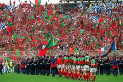 28 September 1997; The Mayo team parade around the pitch prior to the GAA Football All-Ireland Senior Championship Final match between Kerry and Mayo at Croke Park in Dublin. Photo by Brendan Moran/Sportsfile