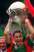 3 August 1997; Mayo Captain Noel Connelly lifts the cup following the GAA Connacht Senior Football Championship Final match between Mayo and Sligo at Dr Hyde Park in Roscommon. Photo by David Maher/Sportsfile