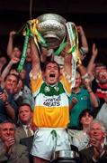 16 August 1997; Offaly captain Finbarr Cullen lifts the Leinster Cup during the Leinster GAA Senior Football Championship Final match between Offaly and Meath at Croke Park in Dublin. Photo by Brendan Moran/Sportsfile