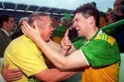 28 September 1997; Kerry Manager Paidi O'Se congratulates Stephen Stack of Kerry following the GAA Football All-Ireland Senior Championship Final at Croke Park in Dublin. Photo by David Maher/Sportsfile