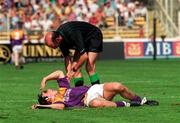 17 August 1997; Referee Joe O'Leary checks up on Rory McCarthy of Wexford during the GAA All-Ireland Senior Hurling Championship Semi-Final match between Tipperary and Wexford at Croke Park in Dublin. Photo by David Maher/Sportsfile