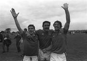 14 July 1985; Sean Lowry of Mayo, centre, celebrates with team-mates, Kevin McStay, left, and Willie Joe Padden following the Connacht GAA Football Senior Championship Final match between Roscommon and Mayo at Dr Hyde Park in Roscommon. Photo by Ray McManus/Sportsfile