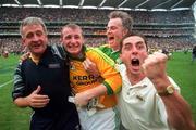 28 September 1997; Declan O'Keeffe of Kerry celebrates with selector Tom O'Connor and Kerry fans at the final whistle during the GAA Football All-Ireland Senior Championship Final at Croke Park in Dublin. Photo by David Maher/Sportsfile