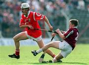 21 September 1997; Timmy McCarthy of Cork in action against Gregory Kennedy of Galway during the GAA All-Ireland U-21 Hurling Championship Final match between Cork and Galway at Semple Stadium in Thurles, Co Tipperary. Photo by Brendan Moran/Sportsfile