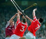 21 September 1997; Martin Cullinane of Galway in action against Diarmuid O'Sullivan and Seán Óg Ó'hAilpin, right, of Cork during the GAA All-Ireland U-21 Hurling Championship Final match between Cork and Galway at Semple Stadium in Thurles, Co Tipperary. Photo by Brendan Moran/Sportsfile