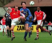 21 March 1999; THomas Morgan of St Patrick's Athletic in action against Clive Delaney of UCD during the Harp Lager National League Premier Division match between St Patrick's Athletic and UCD at Richmond Park in Dublin. Photo by David Maher/Sportsfile