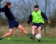 24 March 1999; David Connolly is tackled by Kenny Cunningham during Republic of Ireland Squad Training at the AUL Grounds in Clonshaugh, Dublin. Photo by David Maher/Sportsfile