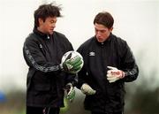 25 March 1999; Goalkeepers Alex O'Reilly, left, and Dean Delaney during Republic of Ireland U20 Squad Training at the AUL Grounds in Clonshaugh, Dublin. Photo by Aoife Rice/Sportsfile