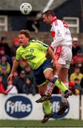 7 February 1999; Jonathan Speake of Finn Harps in action against Derek Coughlan of Cork City during the FAI Cup match between Cork City and Finn Harps at Turners Cross in Cork. Photo by David Maher/Sportsfile