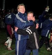 5 March 1999; Galway United manager Don O'Riordan, left, celebrates with kit man Ger Fallon after the FAI Cup quarter-final match between Galway United and St Patrick's Athletic at Terryland Park in Galway. Photo by Damien Eagers/Sportsfile
