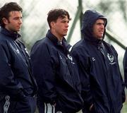 24 March 1999; Republic of Ireland players, from left, Keith O'Neill, Ian Harte and Alan McLoughlin look on during Squad Training at the AUL Grounds in Clonshaugh, Dublin. Photo by David Maher/Sportsfile