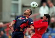 4 April 1999; Paul Osam of St Patrick's Athletic in action against Davy Byrne of Shelbourne during the Harp Lager National League Premier Division match between Shelbourne and St Patrick's Athletic at Tolka Park in Dublin. Photo by Brendan Moran/Sportsfile