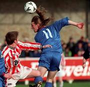 28 February 1999; Rovert Dunne of UCD in action against Aled Rowlands of Sligo Rovers during the Harp Lager National League Premier Division match between UCD and Sligo Rovers in Belfield Park in Dublin. Photo by David Maher/Sportsfile