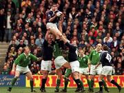 20 March 1999; Scott Murray of Scotland wins a lineout during the Five Nations Rugby Championship match between Scotland and Ireland in Murrayfield Stadium in Edinburgh, Scotland. Photo by Matt Browne/Sportsfile