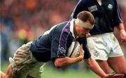 20 March 1999; Stuart Grimes of Scotland scores a try during the Five Nations Rugby Championship match between Scotland and Ireland in Murrayfield Stadium in Edinburgh, Scotland. Photo by Brendan Moran/Sportsfile