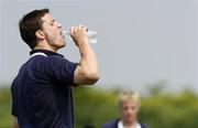 14 June 2005; Centre David Quinlan takes in some water during training. Ireland rugby squad training, Tatsumi No Mori Rugby training facility, Tokyo, Japan. Picture credit; Brendan Moran / SPORTSFILE